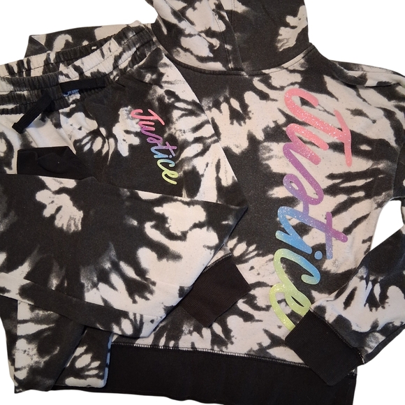 JUSTICE | Black & White Tie-Dye | Girl Small | Hoodie Jogger Set - Picture 2 of 7